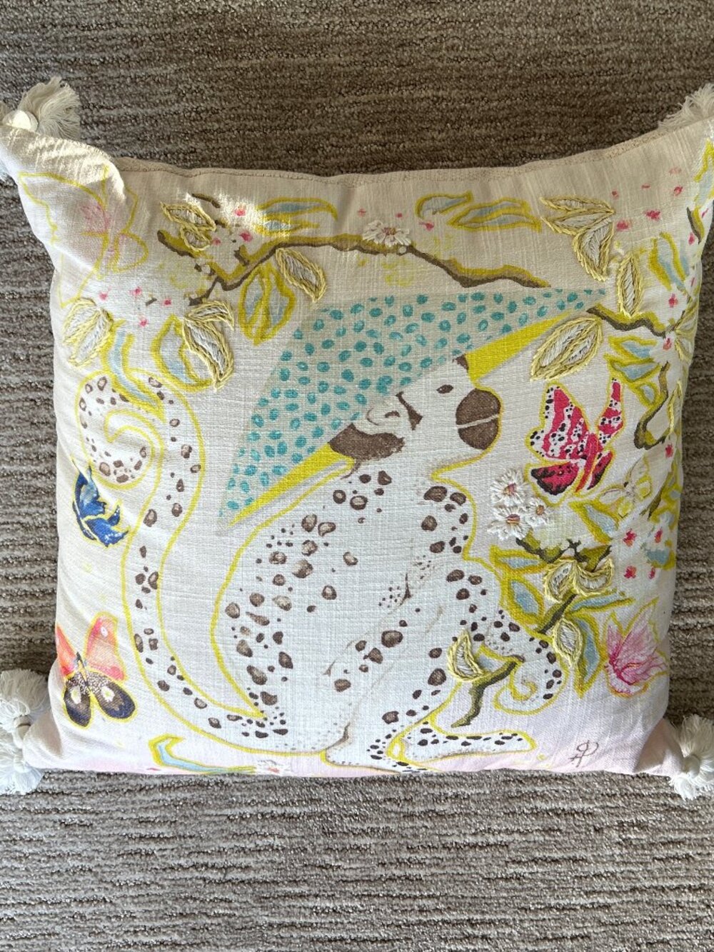 Anthropologie Paige Gemmel Chinoiserie Monkey Pillow  ~ EMBROIDERY
